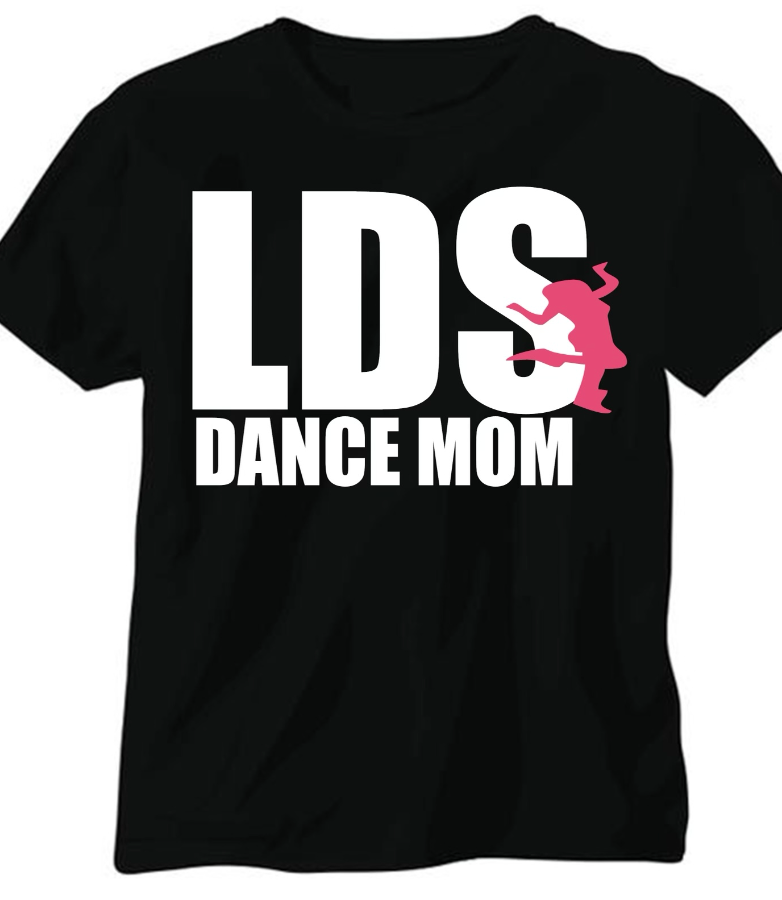 LDS Dance Mom Short Sleeve Tee Black with White and Pink Lady