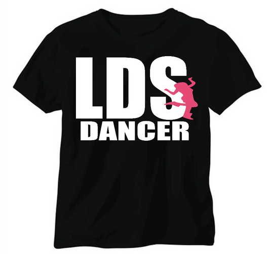 LDS Dancer Short Sleeve Tee Black with White and Pink Lady