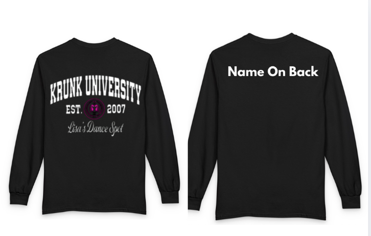 2026 LDS KRUNK UNIVERSITY Long Sleeve Tee w/ KRUNK UNIV.  in Glitter White with Name on Back