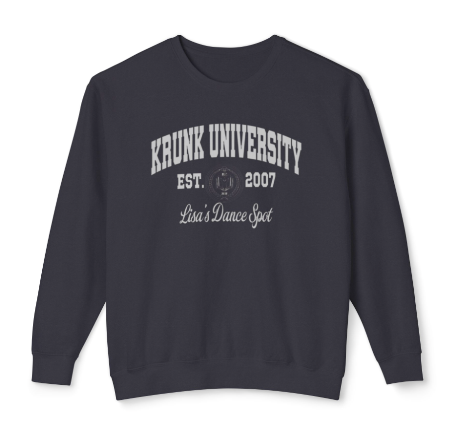 2026 LDS KRUNK UNIVERSITY CREWNECK  SWEATSHIRT w/ Krunk Univ in Silver with white logo (Name On back or sleeve )