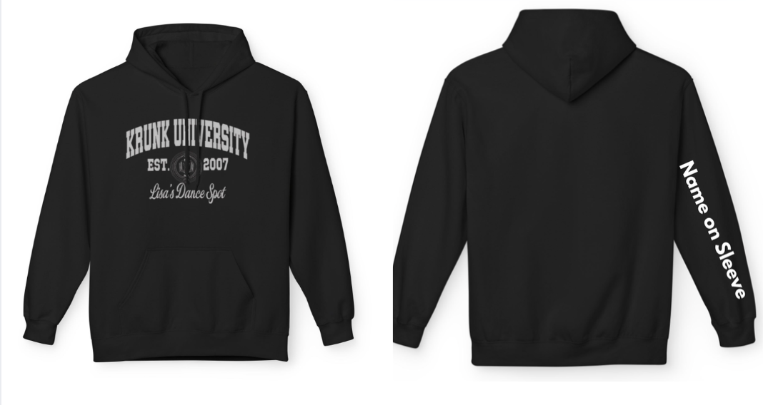 2026 LDS KRUNK UNIVERSITY HOODIE - KRUNK UNIV.  Krunk Univ in Silver with white logo (Name On Sleeve)