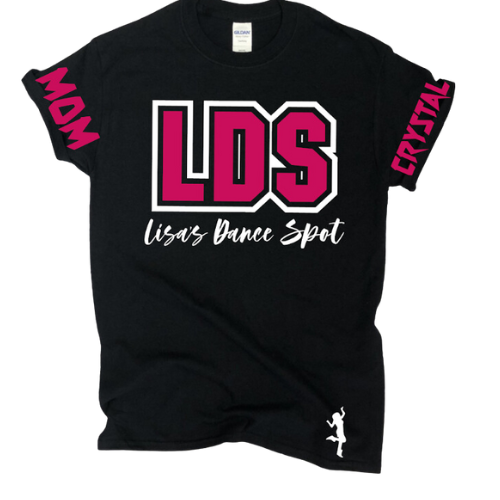 LDS logo T-Shirt Pink with name on each sleeve